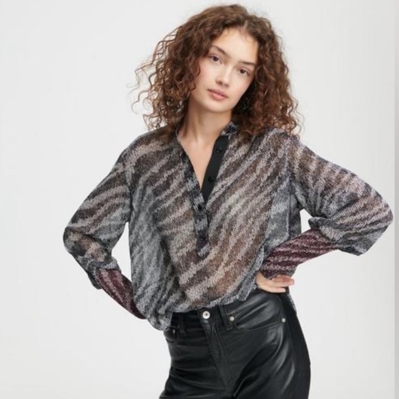 rag & bone Tops - RAG & BONE Maris Silk Popover Relaxed Fit Sheer Blouse